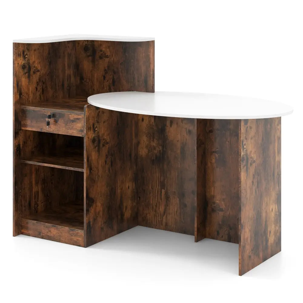 Modern Reception Desk Front Counter Desk with Oval Tabletop-Rustic Brown - Rustic Brown - Computer Desks