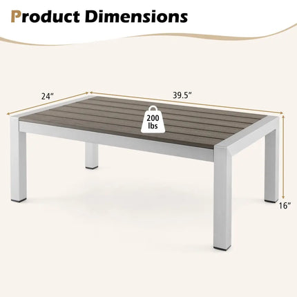 Modern Rectangular Patio Coffee Table with Plastic Wood Tabletop and Rustproof Aluminum Frame-Gray - Gray - Patio
