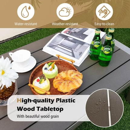 Modern Rectangular Patio Coffee Table with Plastic Wood Tabletop and Rustproof Aluminum Frame-Gray - Gray - Patio