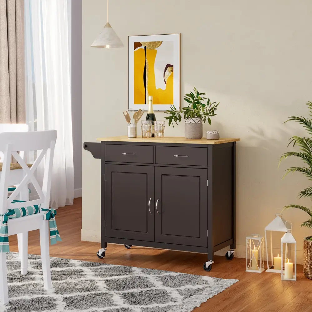 Modern Rolling Kitchen Cart Island with Wooden Top-Brown - Brown - Kitchen Islands & Carts