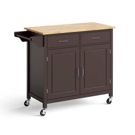 Modern Rolling Kitchen Cart Island with Wooden Top-Brown - Brown - Kitchen Islands & Carts