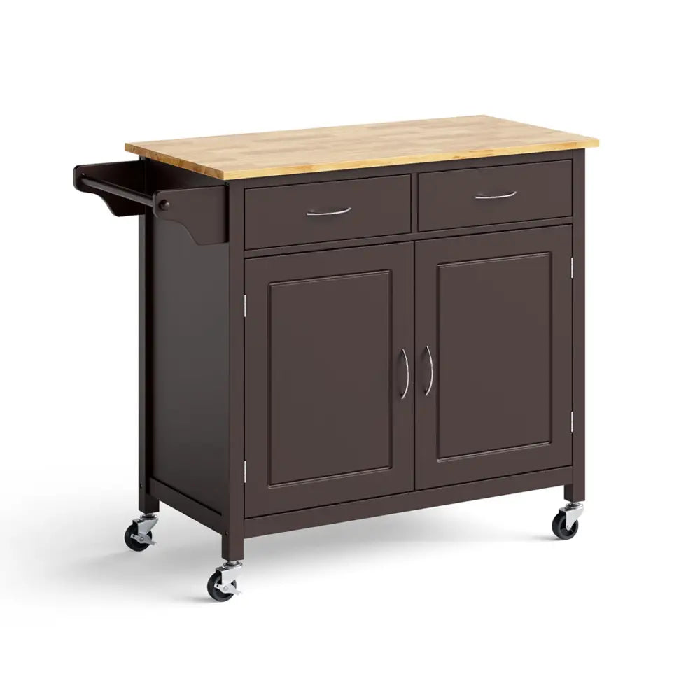 Modern Rolling Kitchen Cart Island with Wooden Top-Brown - Brown - Kitchen Islands & Carts