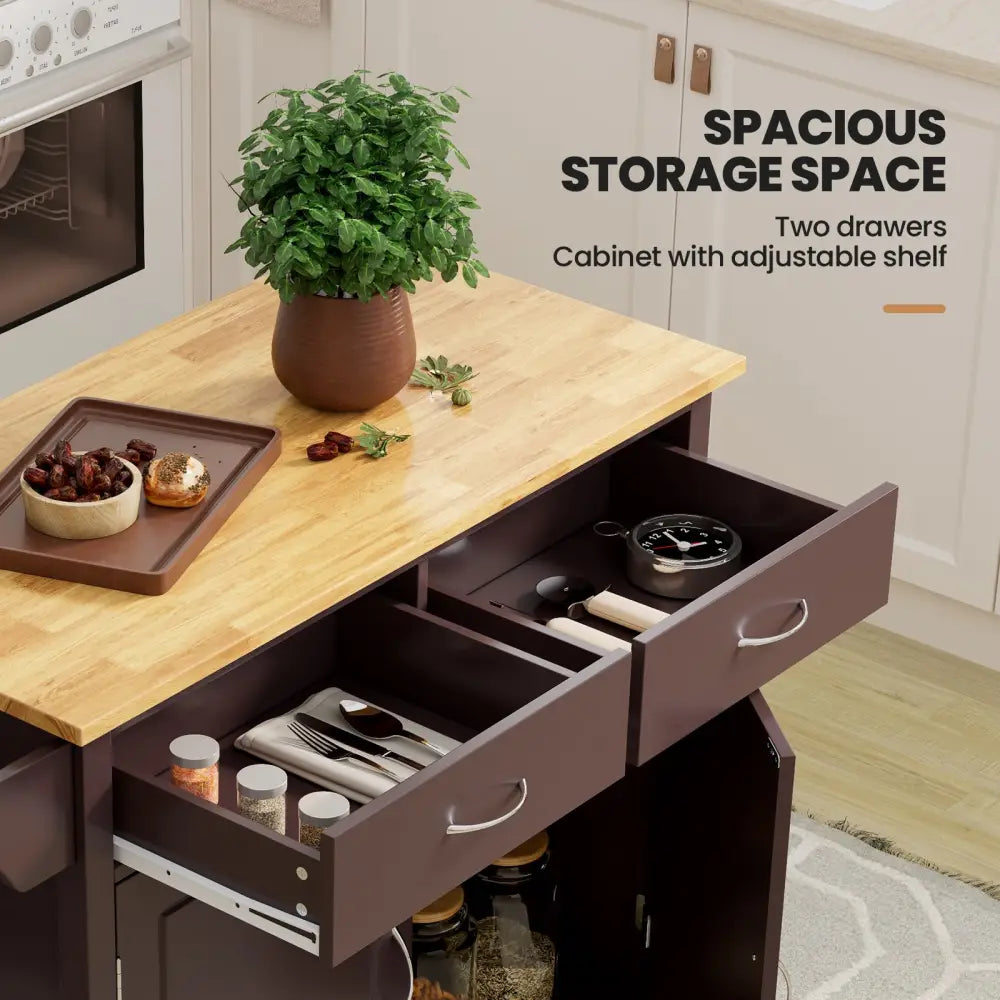 Modern Rolling Kitchen Cart Island with Wooden Top-Brown - Brown - Kitchen Islands & Carts