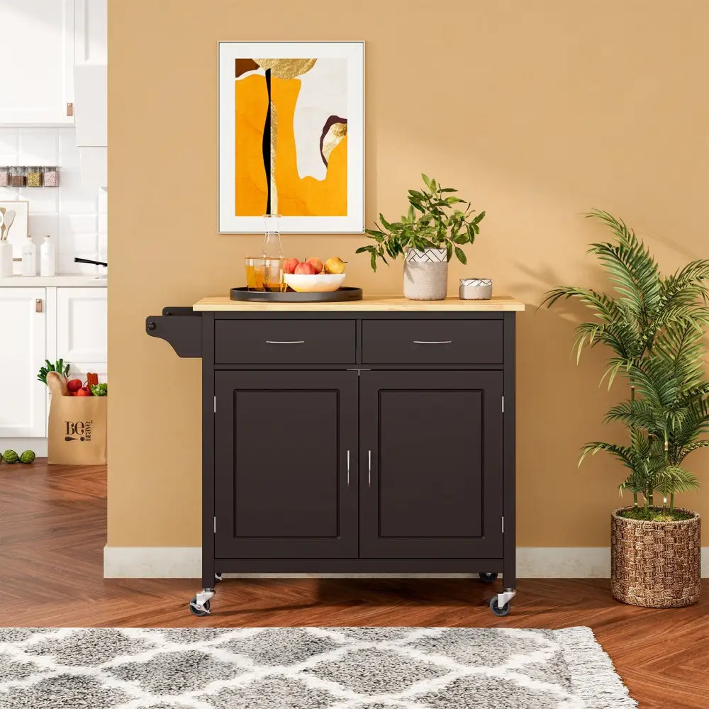 Modern Rolling Kitchen Cart Island with Wooden Top-Brown - Brown - Kitchen Islands & Carts
