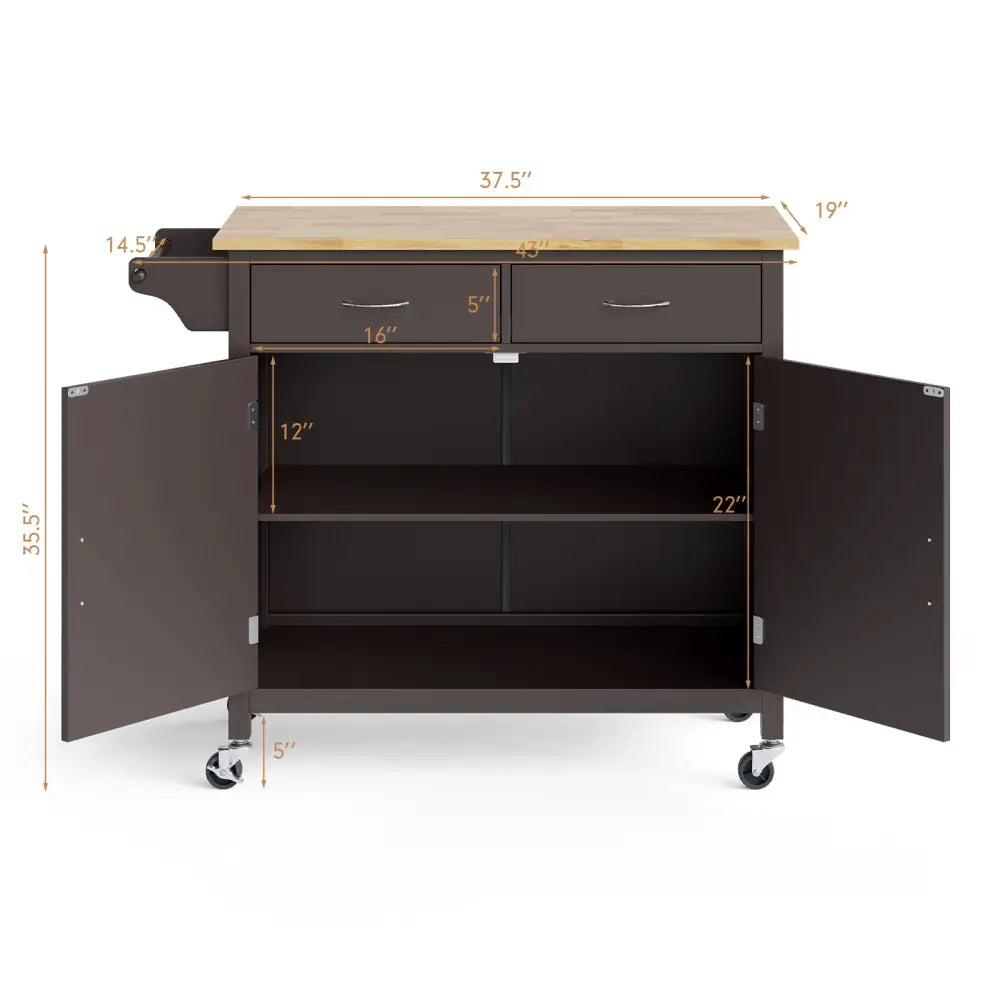 Modern Rolling Kitchen Cart Island with Wooden Top-Brown - Brown - Kitchen Islands & Carts