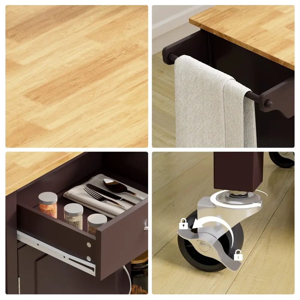 Modern Rolling Kitchen Cart Island with Wooden Top-Brown - Brown - Kitchen Islands & Carts