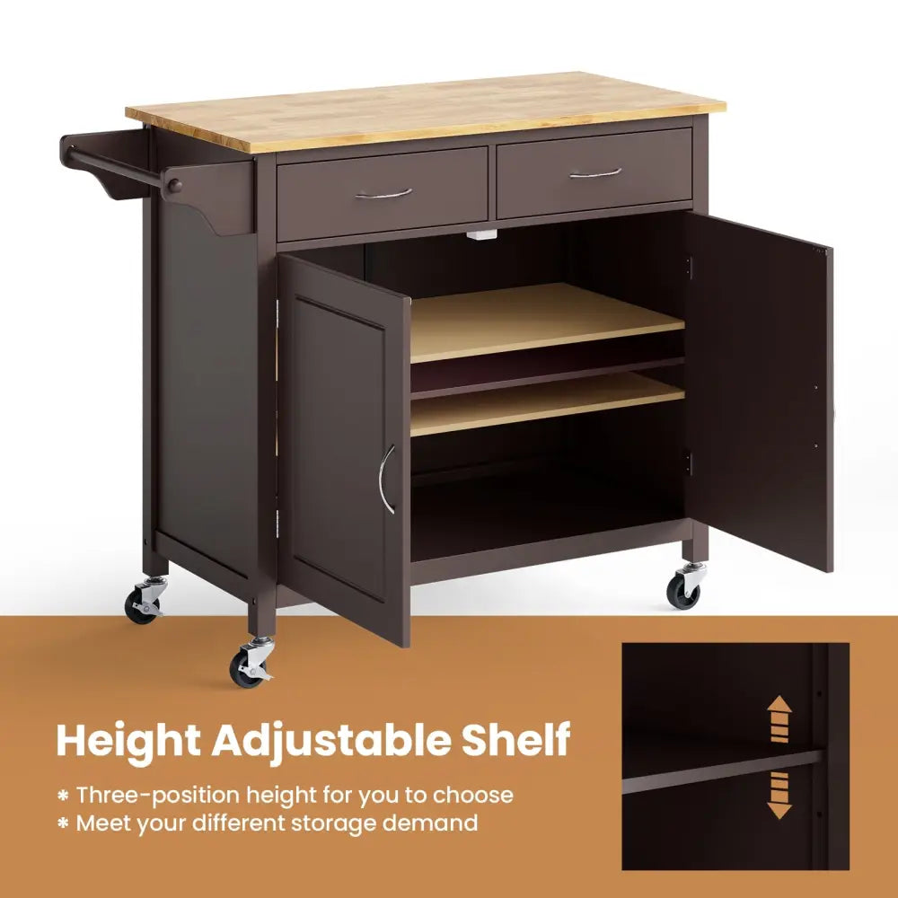 Modern Rolling Kitchen Cart Island with Wooden Top-Brown - Brown - Kitchen Islands & Carts