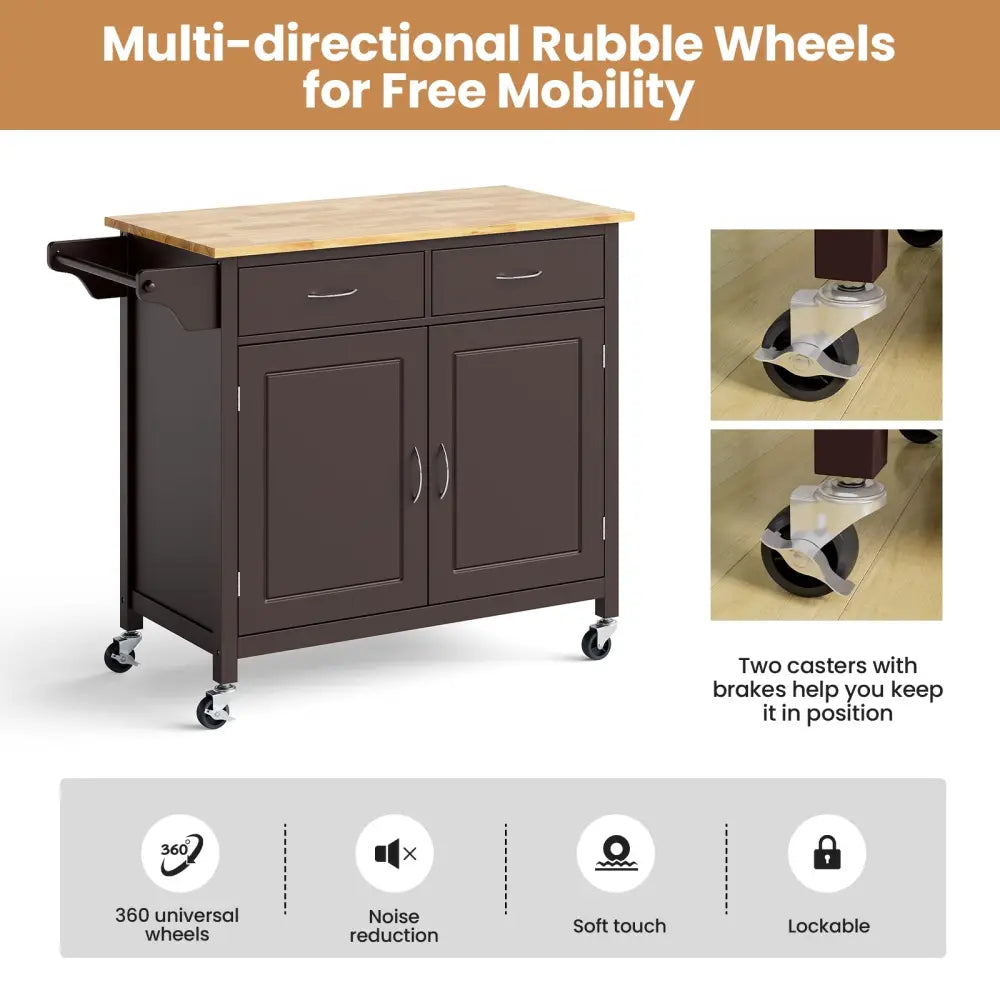 Modern Rolling Kitchen Cart Island with Wooden Top-Brown - Brown - Kitchen Islands & Carts