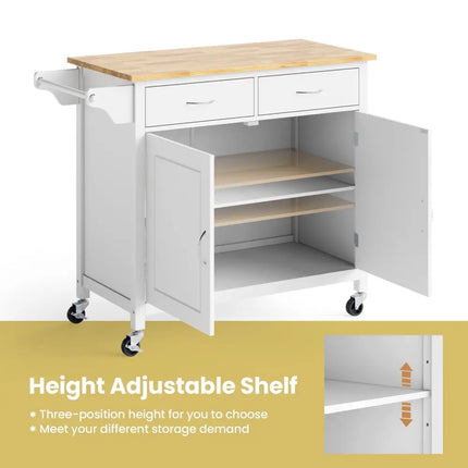 Modern Rolling Kitchen Cart Island with Wooden Top-White - White - Kitchen Islands & Carts