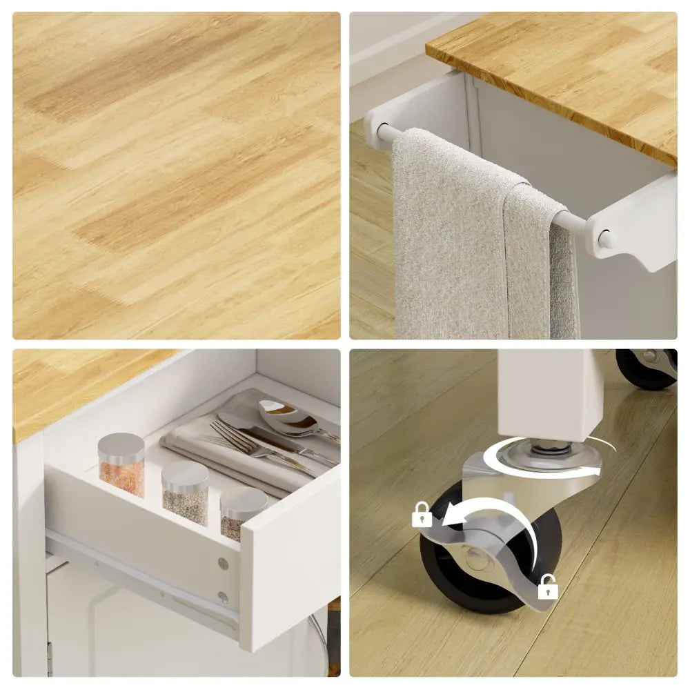 Modern Rolling Kitchen Cart Island with Wooden Top-White - White - Kitchen Islands & Carts