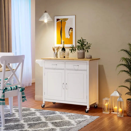 Modern Rolling Kitchen Cart Island with Wooden Top-White - White - Kitchen Islands & Carts