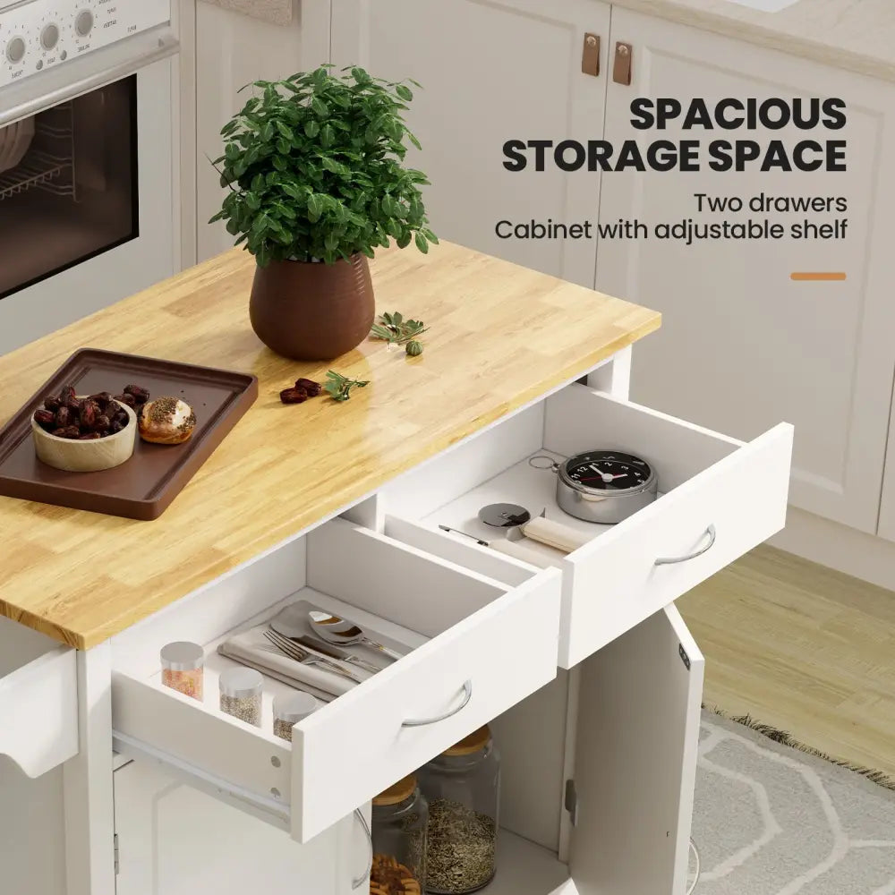 Modern Rolling Kitchen Cart Island with Wooden Top-White - White - Kitchen Islands & Carts