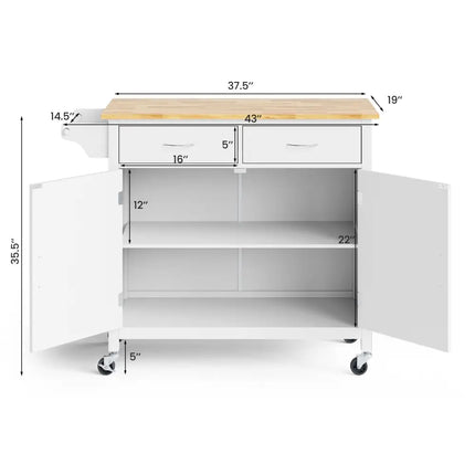 Modern Rolling Kitchen Cart Island with Wooden Top-White - White - Kitchen Islands & Carts