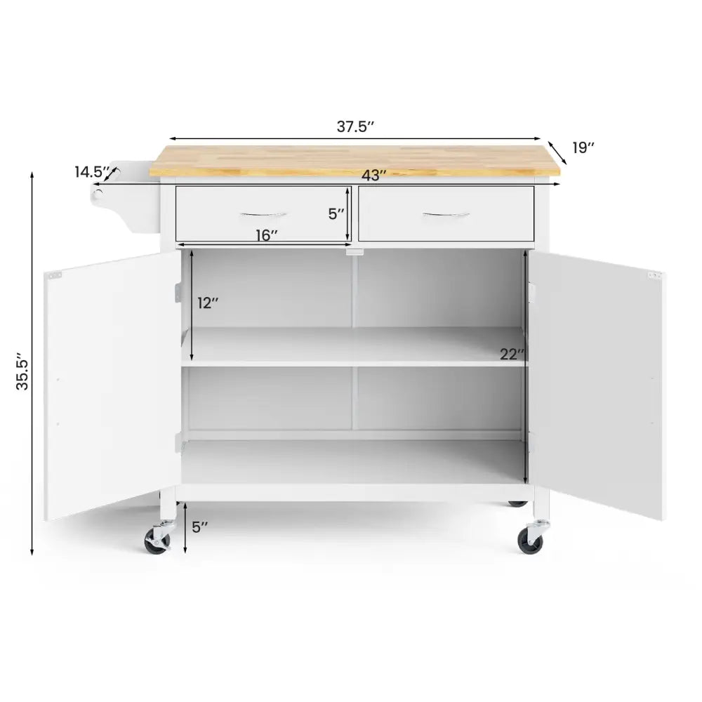Modern Rolling Kitchen Cart Island with Wooden Top-White - White - Kitchen Islands & Carts