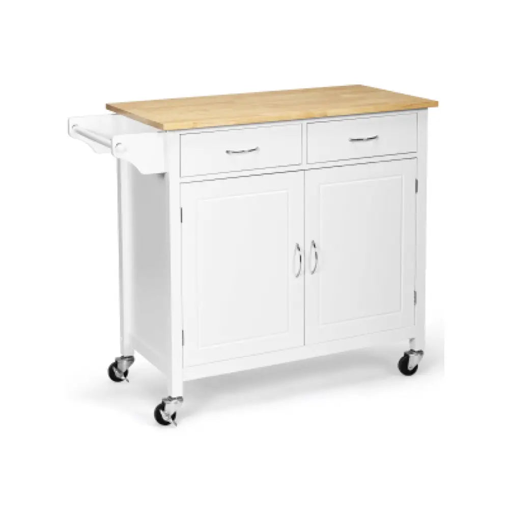 Modern Rolling Kitchen Cart Island with Wooden Top-White - White - Kitchen Islands & Carts
