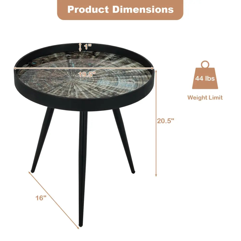 Modern Round End Table with Wooden Tray Top for Living Room Bedroom-Black - Black - Coffee Tables