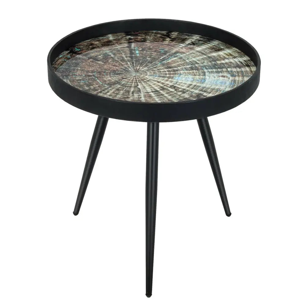 Modern Round End Table with Wooden Tray Top for Living Room Bedroom-Black - Black - Coffee Tables