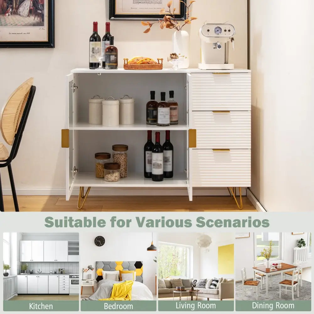 Modern Sideboard Buffet Cabinet with 2 Doors and 3 Drawers for Living Room Dining Room-White - White - Sideboards