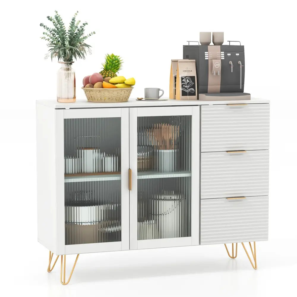 Modern Sideboard Buffet Cabinet with 2 Doors and 3 Drawers for Living Room Dining Room-White - White - Sideboards