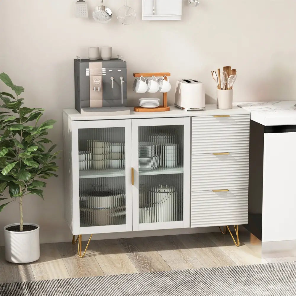 Modern Sideboard Buffet Cabinet with 2 Doors and 3 Drawers for Living Room Dining Room-White - White - Sideboards