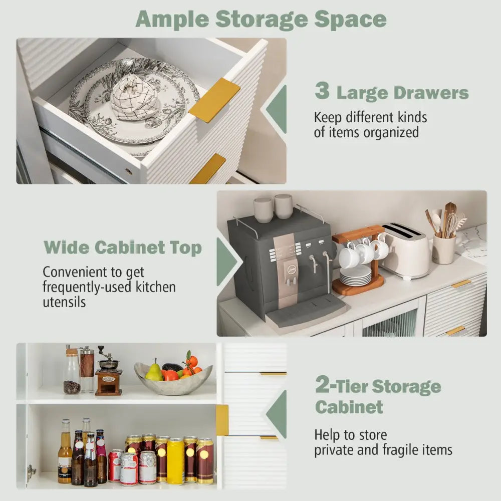 Modern Sideboard Buffet Cabinet with 2 Doors and 3 Drawers for Living Room Dining Room-White - White - Sideboards