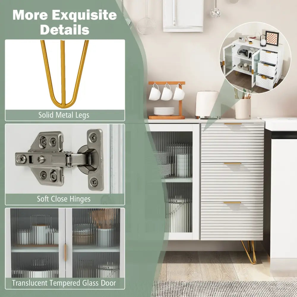 Modern Sideboard Buffet Cabinet with 2 Doors and 3 Drawers for Living Room Dining Room-White - White - Sideboards