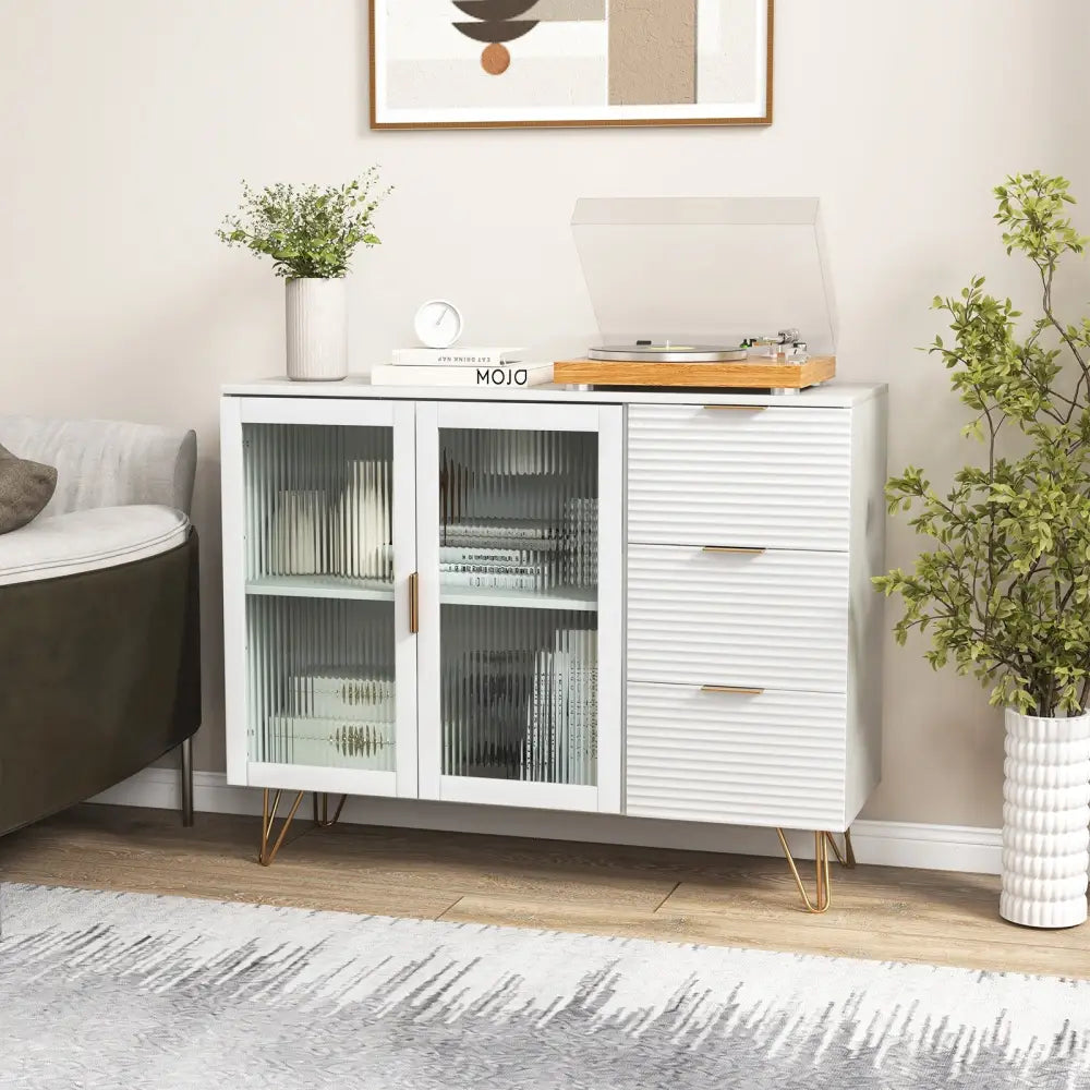 Modern Sideboard Buffet Cabinet with 2 Doors and 3 Drawers for Living Room Dining Room-White - White - Sideboards