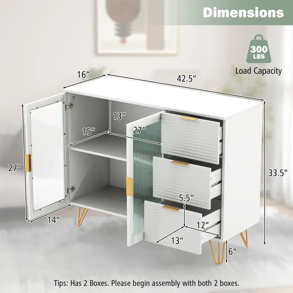 Modern Sideboard Buffet Cabinet with 2 Doors and 3 Drawers for Living Room Dining Room-White - White - Sideboards
