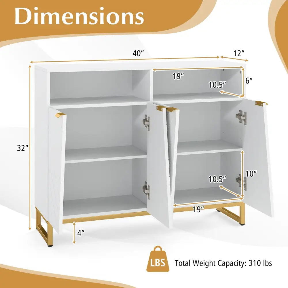Modern Sideboard Cabinet with 4 Doors and Adjustable Shelves-White - White - Sideboards Cabinets & Buffets