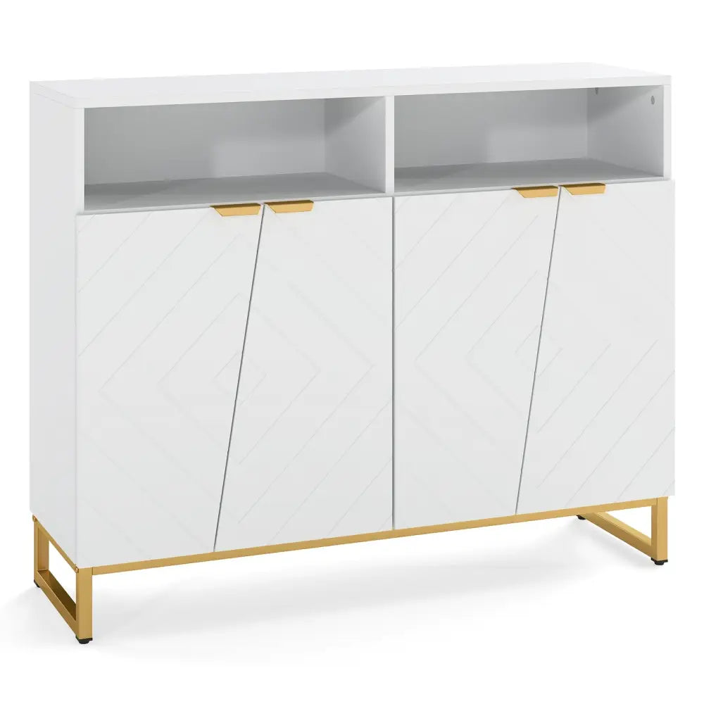 Modern Sideboard Cabinet with 4 Doors and Adjustable Shelves-White - White - Sideboards Cabinets & Buffets