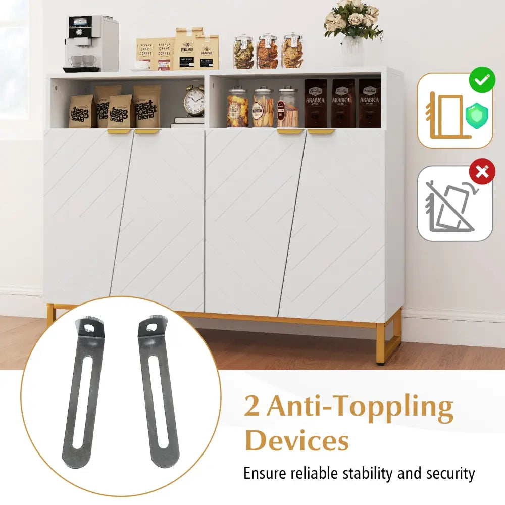 Modern Sideboard Cabinet with 4 Doors and Adjustable Shelves-White - White - Sideboards Cabinets & Buffets