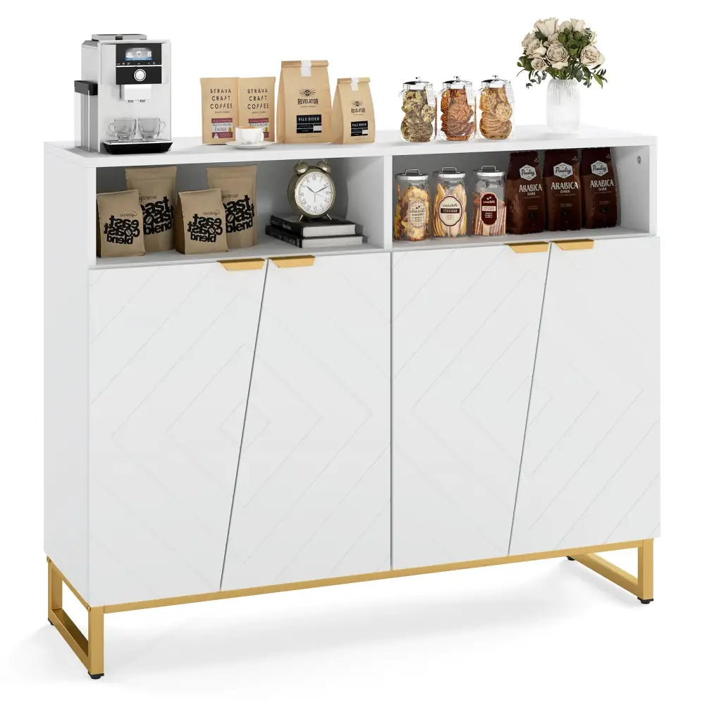 Modern Sideboard Cabinet with 4 Doors and Adjustable Shelves-White - White - Sideboards Cabinets & Buffets