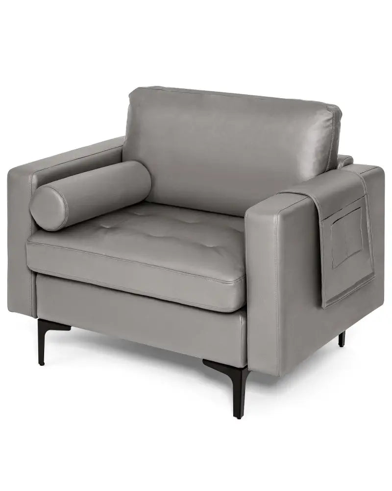 Modern Single Sofa with Cushion Bolster and Side Storage Pocket - Light Gray - Accent Chairs