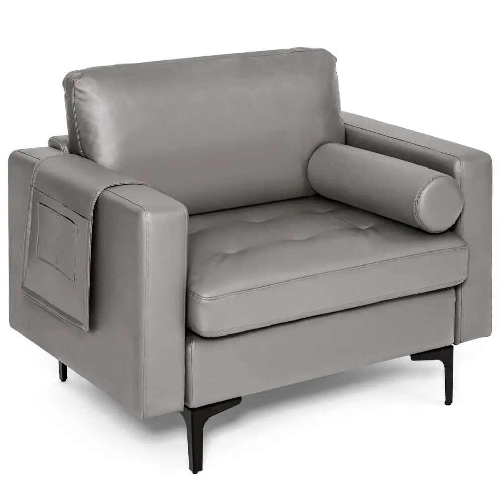 Modern Single Sofa with Cushion Bolster and Side Storage Pocket - Light Gray - Accent Chairs