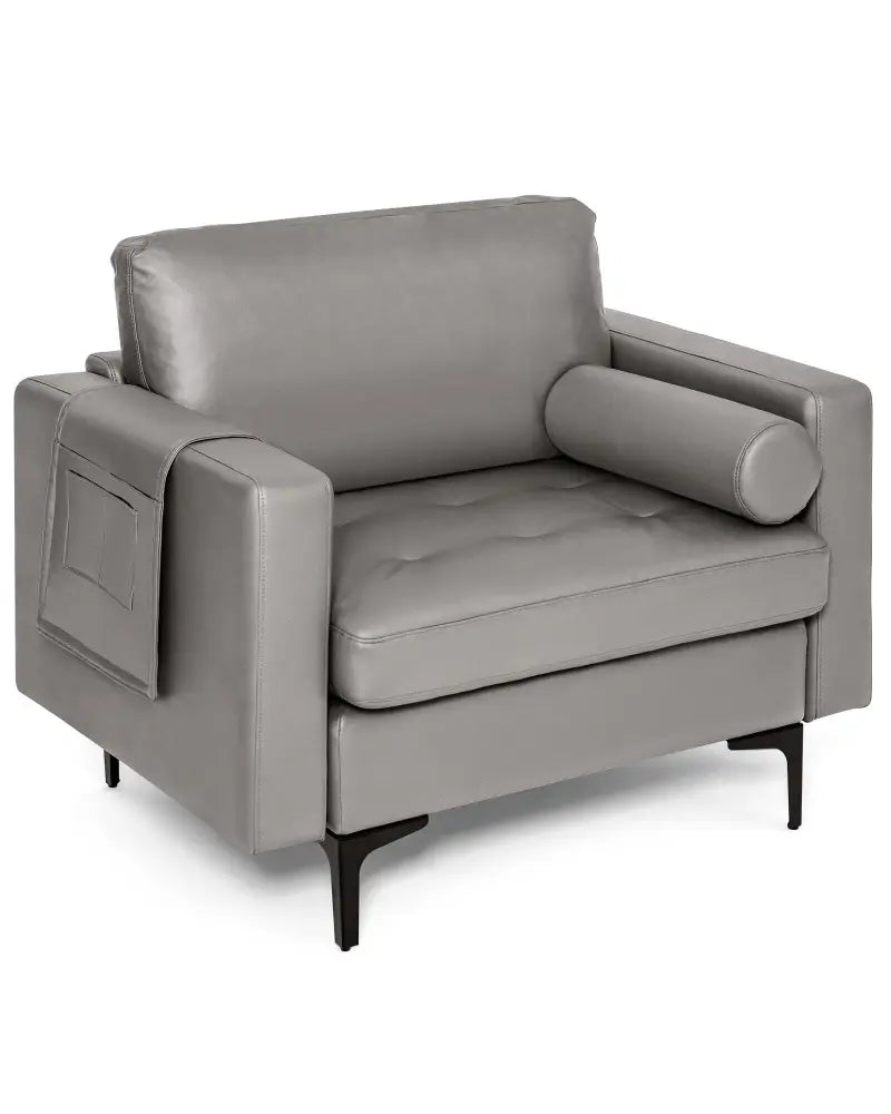 Modern Single Sofa with Cushion Bolster and Side Storage Pocket - Light Gray - Accent Chairs