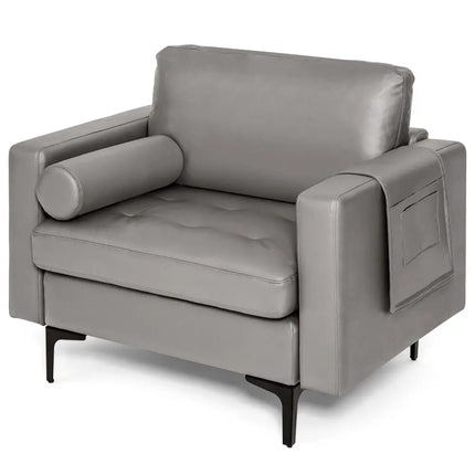 Modern Single Sofa with Cushion Bolster and Side Storage Pocket - Light Gray - Living Room