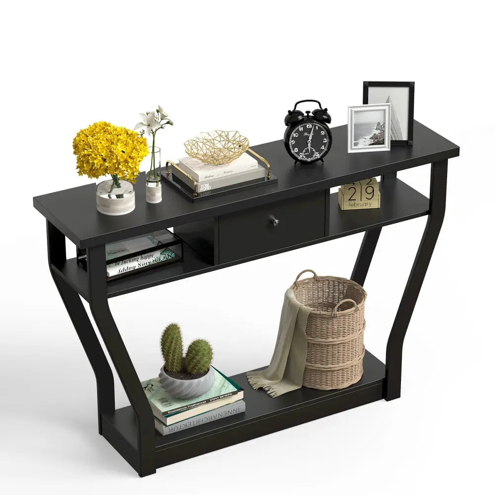 Modern Sofa Accent Table with Drawer - Black - Console Tables