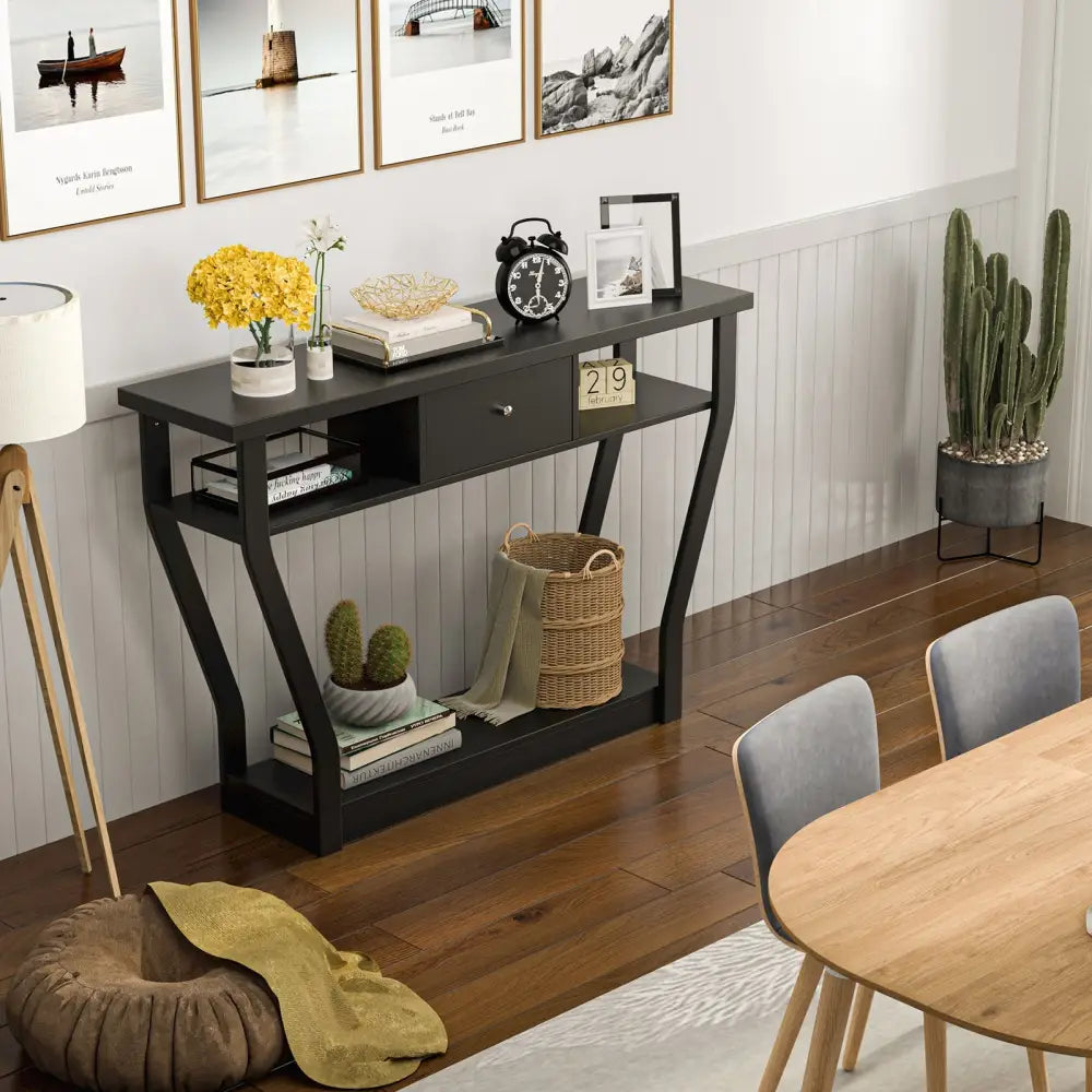 Modern Sofa Accent Table with Drawer - Black - Console Tables