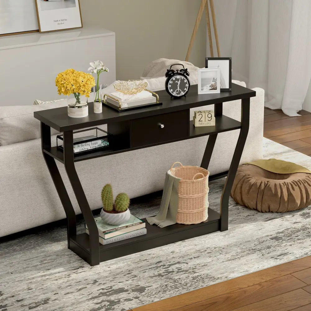 Modern Sofa Accent Table with Drawer - Black - Console Tables
