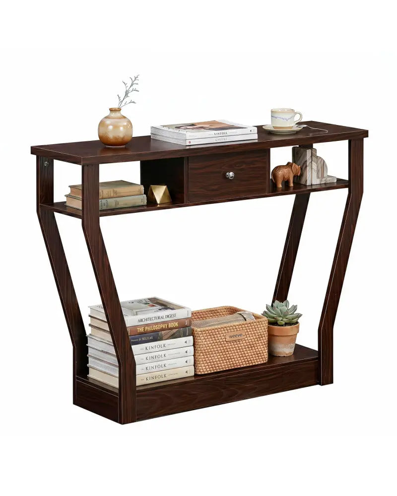 Modern Sofa Accent Table with Drawer-Brown - Brown - Console Tables