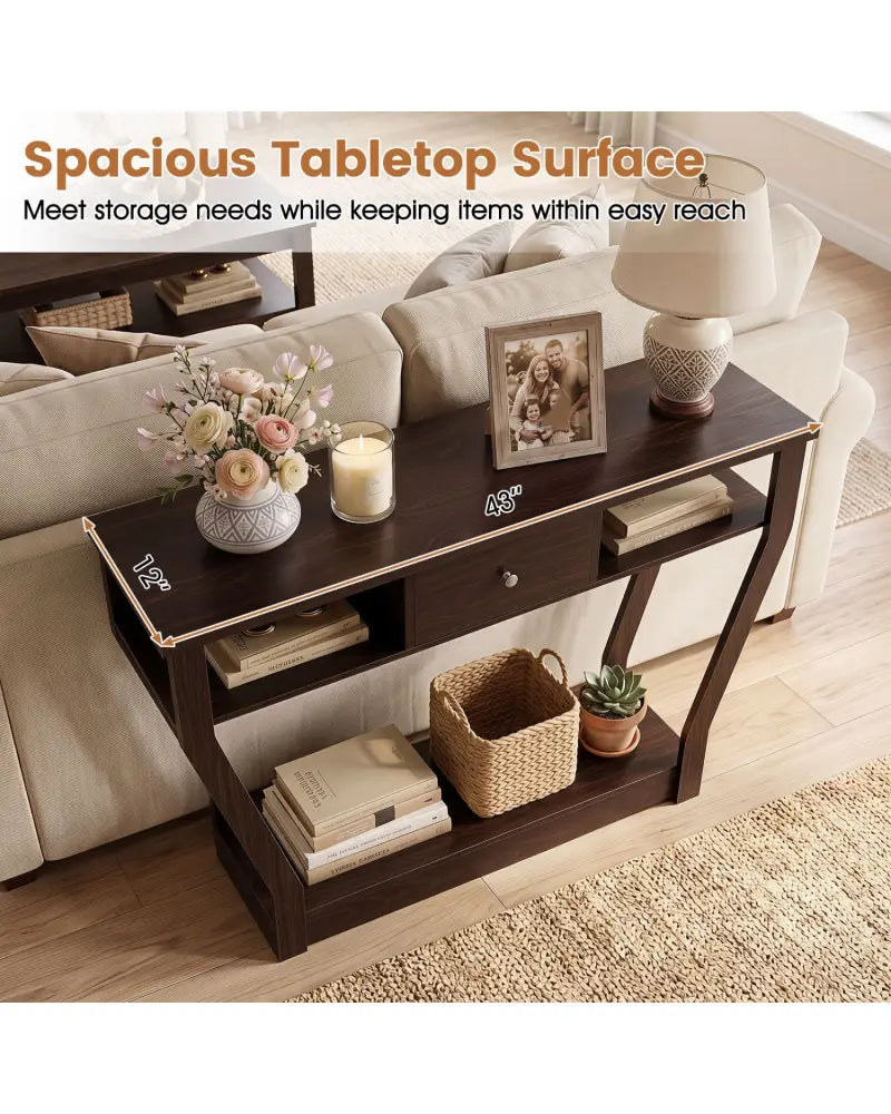 Modern Sofa Accent Table with Drawer-Brown - Brown - Console Tables