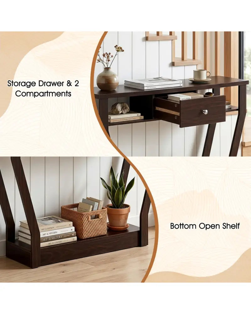 Modern Sofa Accent Table with Drawer-Brown - Brown - Console Tables