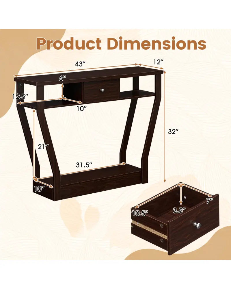 Modern Sofa Accent Table with Drawer-Brown - Brown - Console Tables