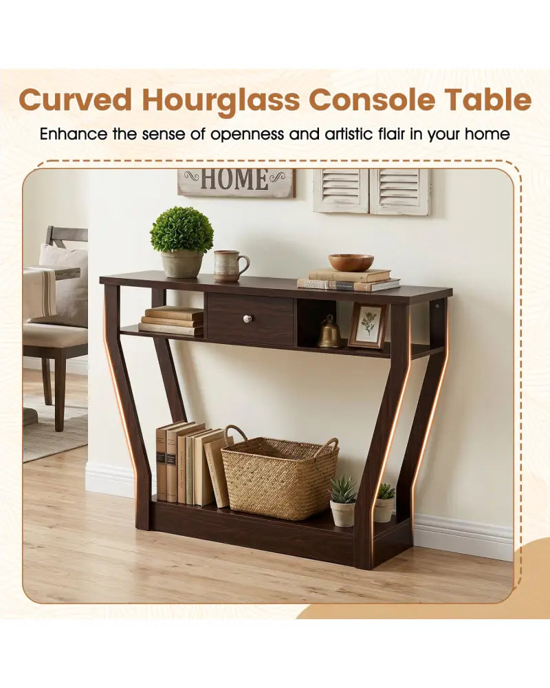Modern Sofa Accent Table with Drawer-Brown - Brown - Console Tables