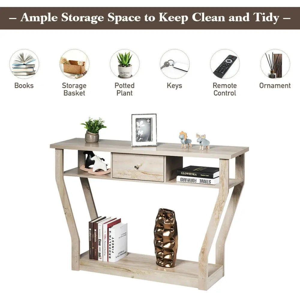 Modern Sofa Accent Table with Drawer-Gray - Gray - Console Tables