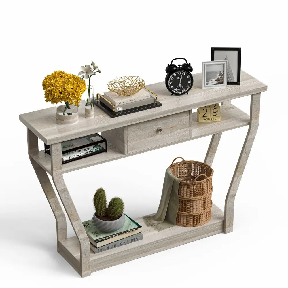 Modern Sofa Accent Table with Drawer-Gray - Gray - Console Tables