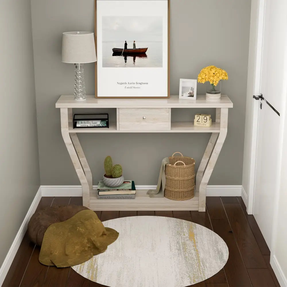 Modern Sofa Accent Table with Drawer-Gray - Gray - Console Tables