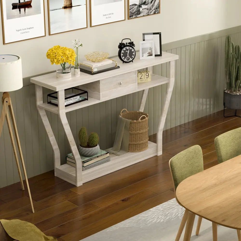 Modern Sofa Accent Table with Drawer-Gray - Gray - Console Tables
