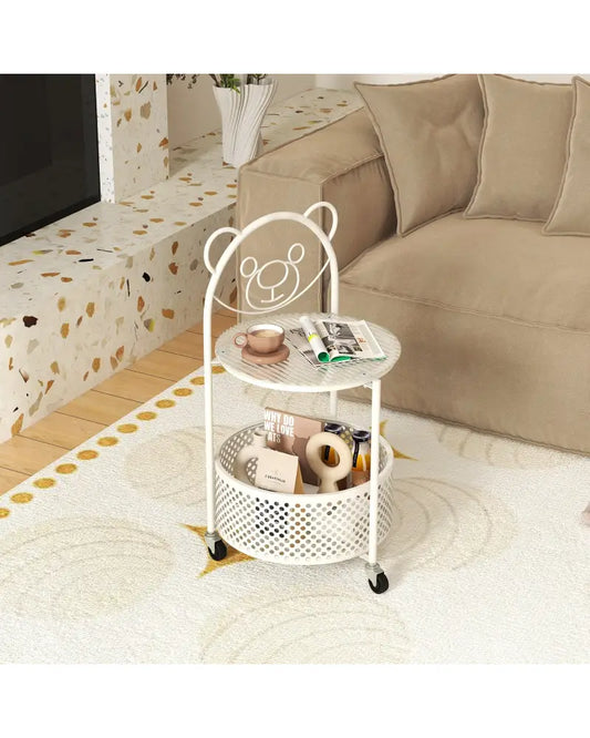 Modern Sofa Side Table on Lockable Wheels for Living Room Bedroom Study-White - White - End & Side Tables