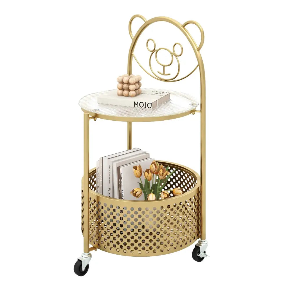 Modern Sofa Side Table on Lockable Wheels for Living Room Bedroom Study-Gold - Golden - End & Side Tables